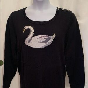 Charter Club Black Sweater with Swan Design